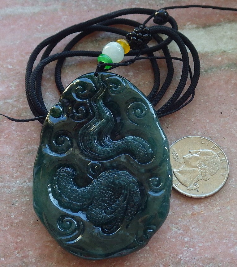 Certified Icy Blue Water Green Burma 100% Natural A Jade jadeite Pendant Dragon Bead Necklace 生意兴隆 640147 TN