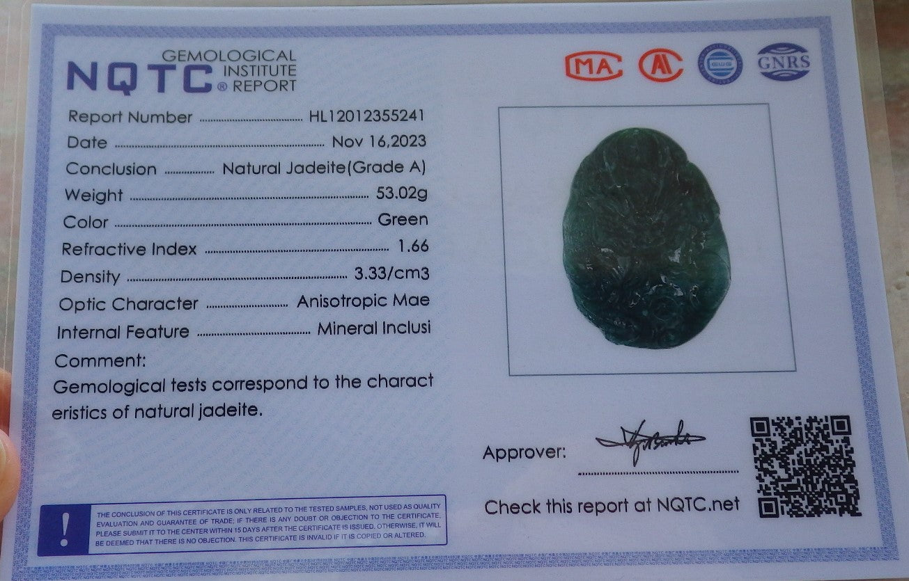Certified Icy Blue Water Green Burma 100% Natural A Jade jadeite Pendant Dragon Bead Necklace 生意兴隆 640147 TN