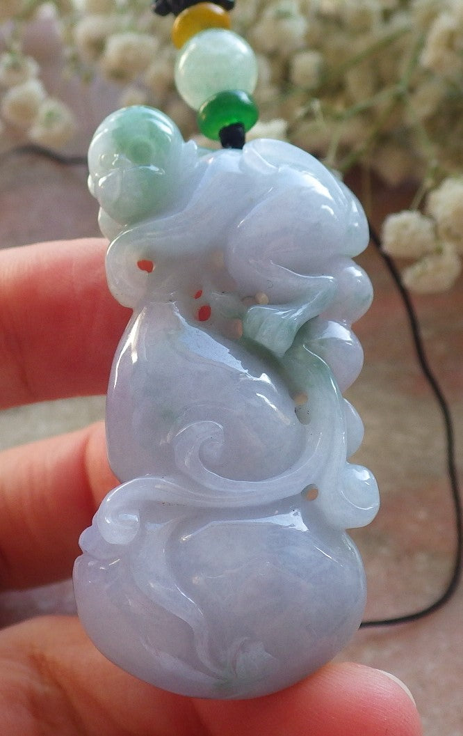 Certified Green Pale Lavender Burma 100% Natural A Jade jadeite Pendant Monkey Gourd Necklace 猴子 640160 TN