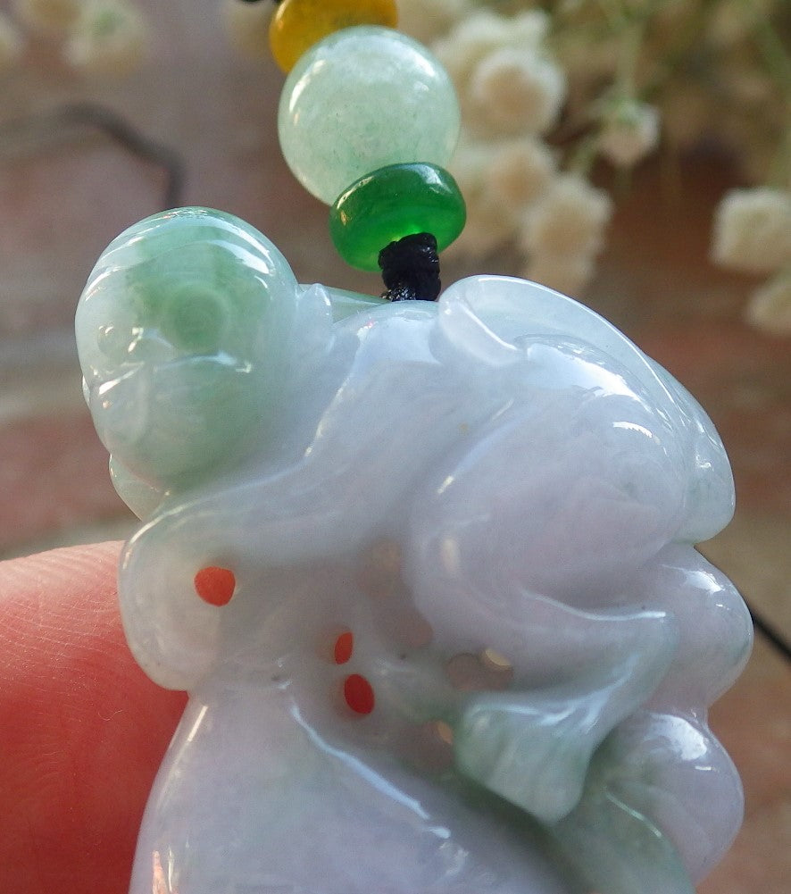 Certified Green Pale Lavender Burma 100% Natural A Jade jadeite Pendant Monkey Gourd Necklace 猴子 640160 TN