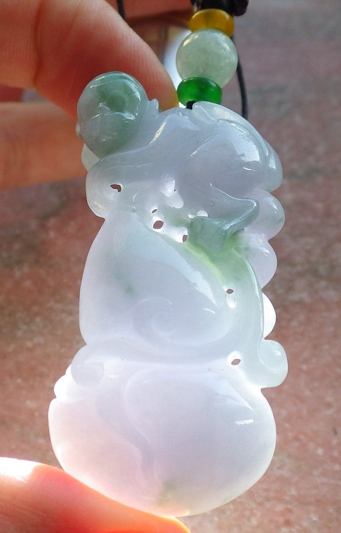 Certified Green Pale Lavender Burma 100% Natural A Jade jadeite Pendant Monkey Gourd Necklace 猴子 640160 TN