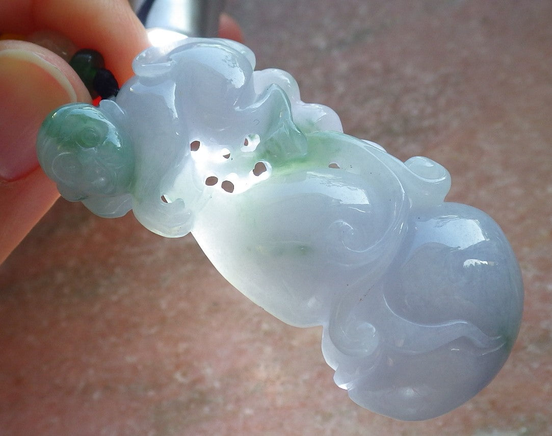 Certified Green Pale Lavender Burma 100% Natural A Jade jadeite Pendant Monkey Gourd Necklace 猴子 640160 TN