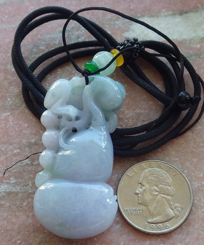 Certified Green Pale Lavender Burma 100% Natural A Jade jadeite Pendant Monkey Gourd Necklace 猴子 640160 TN