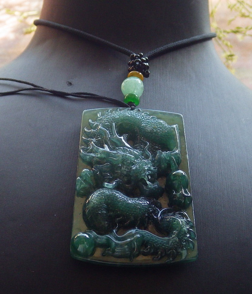 Certified Icy Green Burma 100% Natural A Jade jadeite Pendant Dragon Bead Necklace 生意兴隆 640196 TN