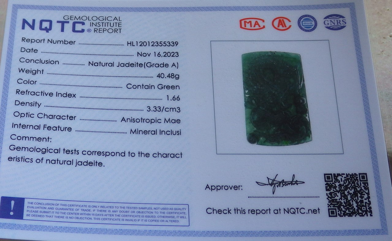 Certified Icy Green Burma 100% Natural A Jade jadeite Pendant Dragon Bead Necklace 生意兴隆 640196 TN