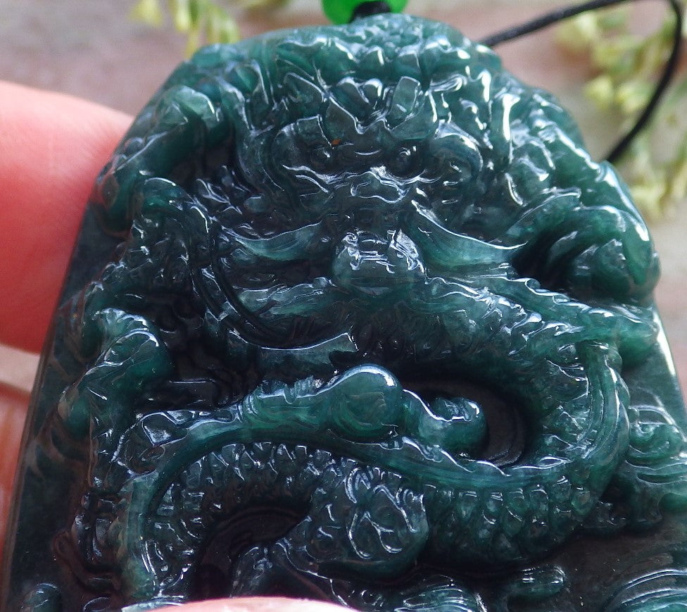 Certified Icy Green Burma 100% Natural A Jade jadeite pendant Dragon Necklace 龙腾四海 640215 TN