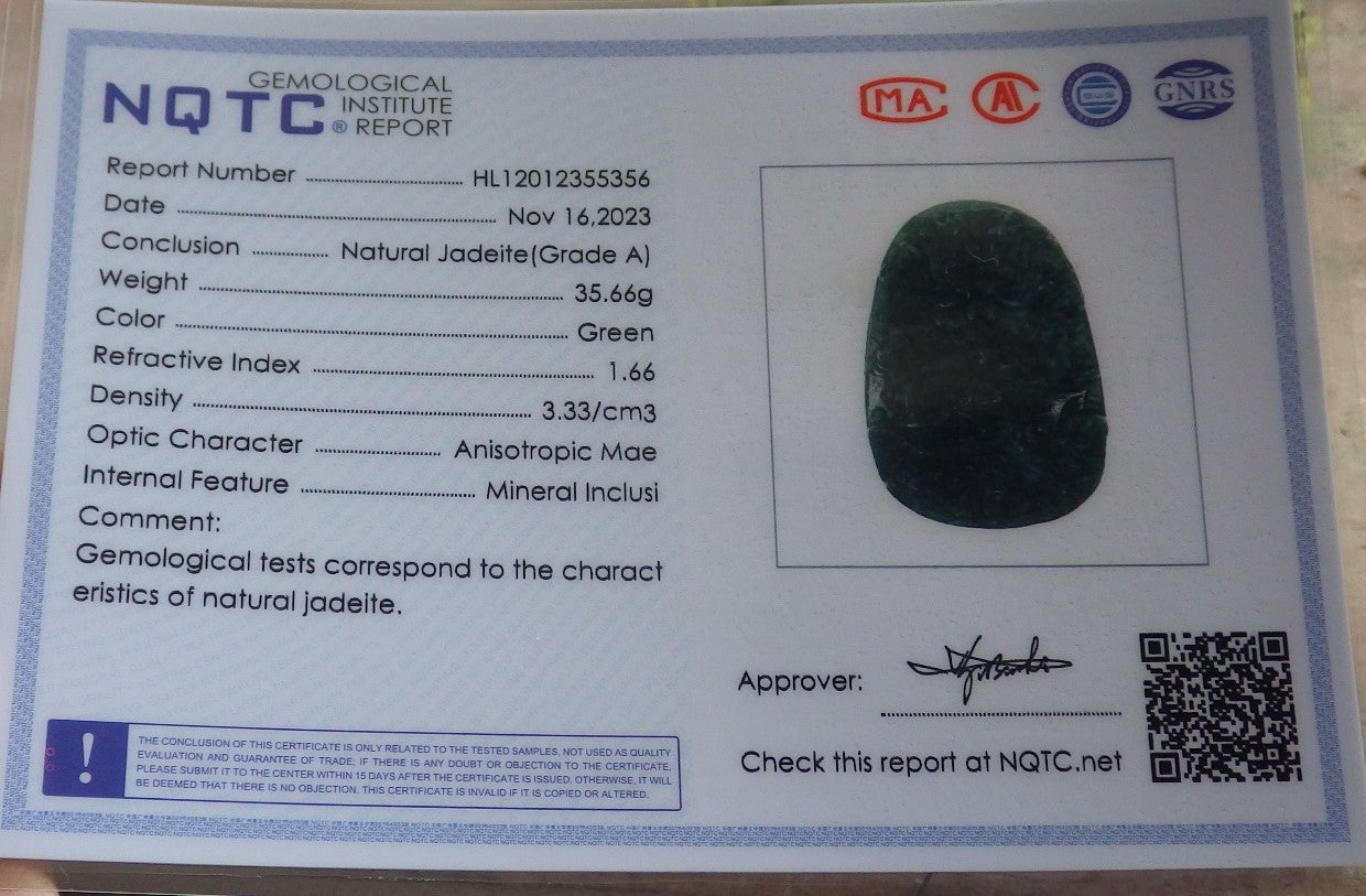 Certified Icy Green Burma 100% Natural A Jade jadeite pendant Dragon Necklace 龙腾四海 640215 TN