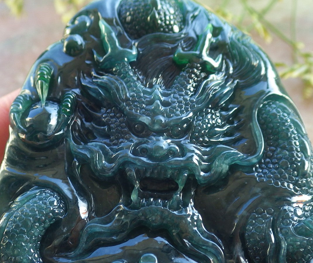 Certified Icy Blue Water Green Burma 100% Natural A Jade jadeite Pendant Dragon Bead Necklace 生意兴隆 640234 TN