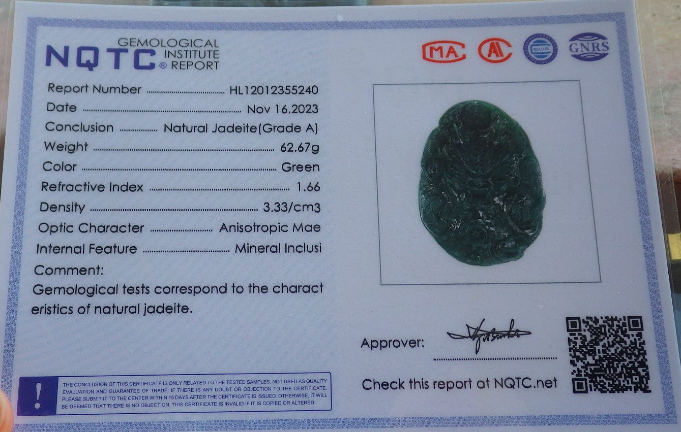 Certified Icy Blue Water Green Burma 100% Natural A Jade jadeite Pendant Dragon Bead Necklace 生意兴隆 640234 TN