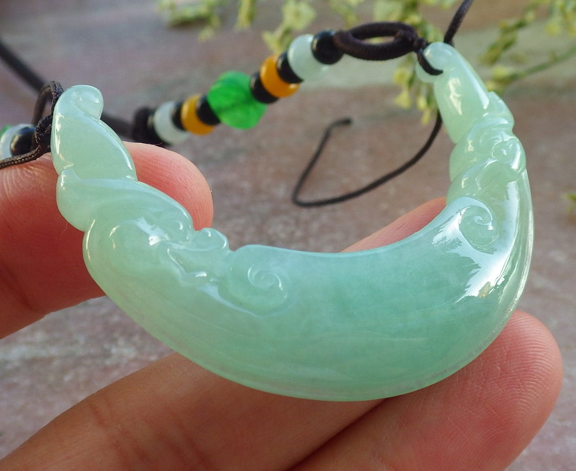 Certified Green Burma 100% Natural A Jade jadeite Pendant Dragon Phoenix Necklace 龙凤 640255 TN