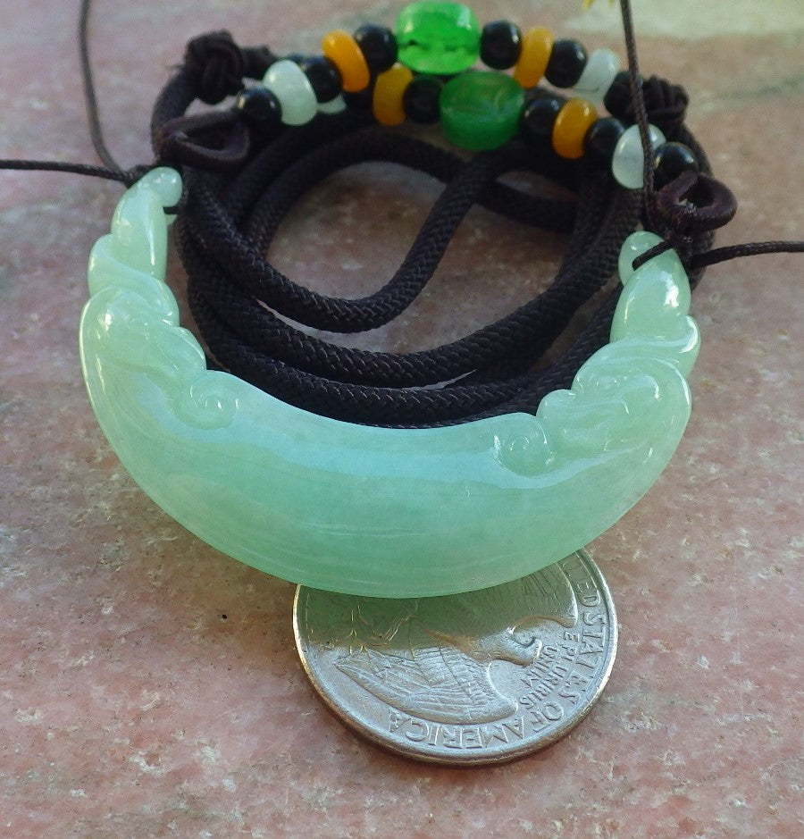 Certified Green Burma 100% Natural A Jade jadeite Pendant Dragon Phoenix Necklace 龙凤 640255 TN