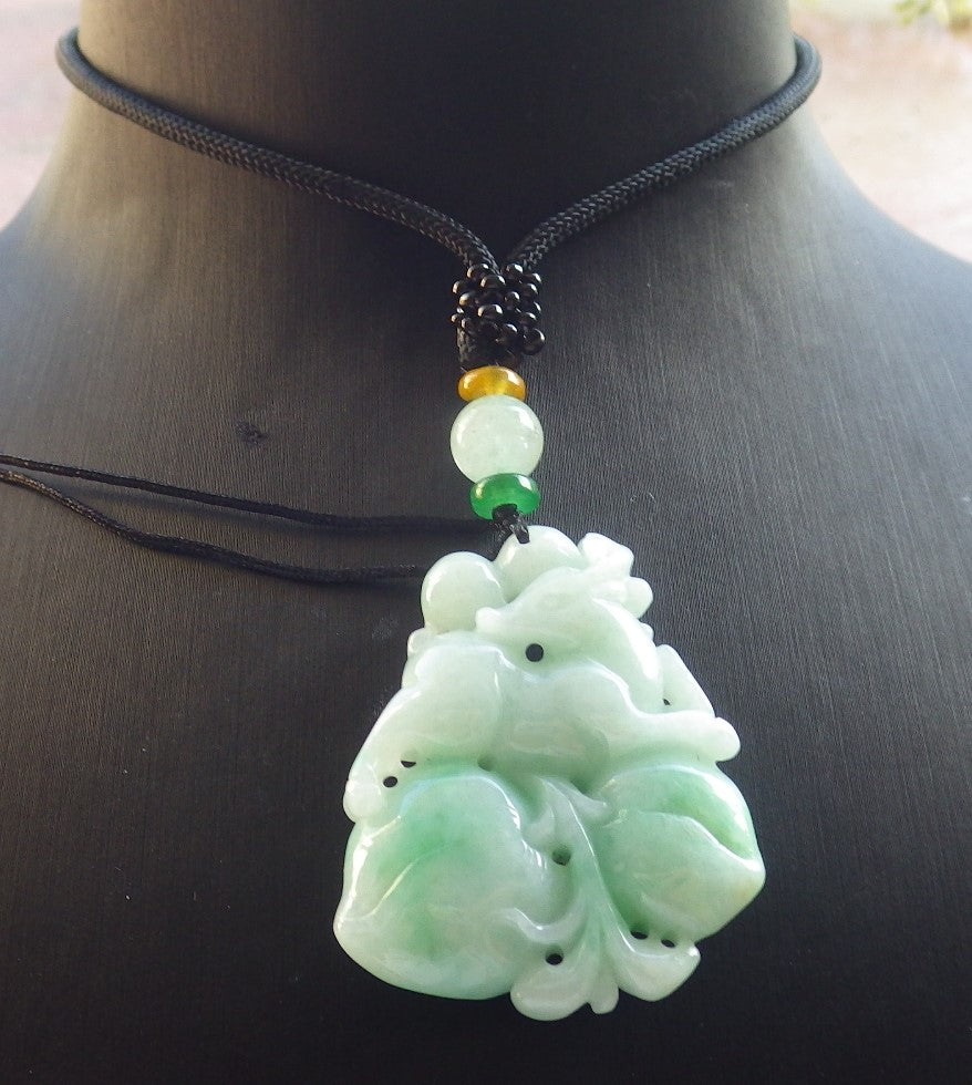 Certified Green Burma 100% Natural A Jade jadeite Pendant Deer Peach Necklace 梅花鹿 640262 TN