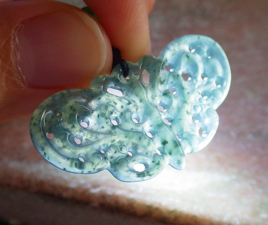 Certified Icy Green Burma 100% Natural A Jade jadeite Pendant Butterfly Neckace 蝴蝶 640277 TN