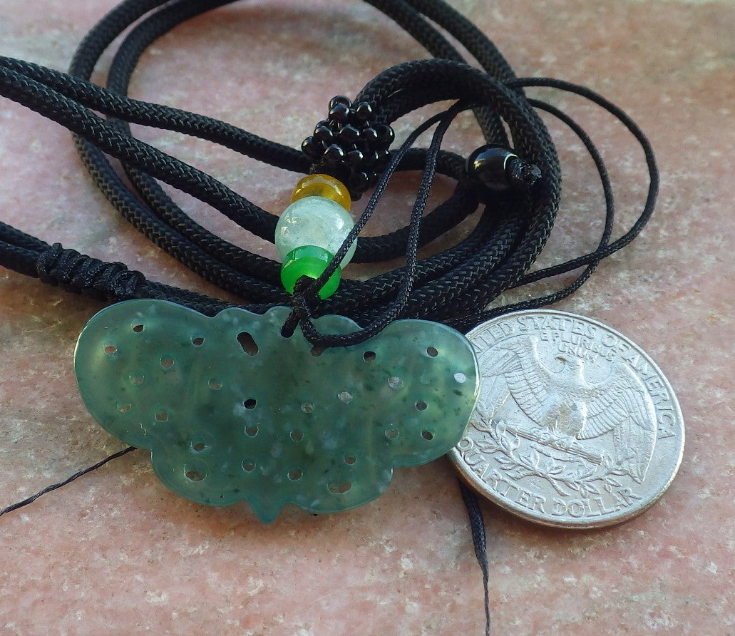 Certified Icy Green Burma 100% Natural A Jade jadeite Pendant Butterfly Neckace 蝴蝶 640291 TN