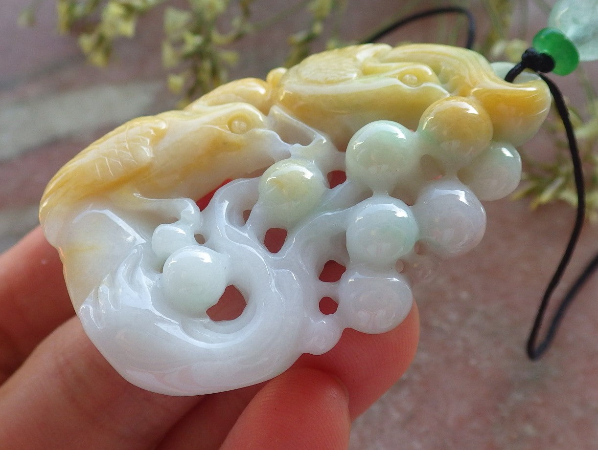 Certified Yellow Green Burma 100% Natural A Jade jadeite Pendant Phoenix Bird Tree Necklace 凤凰 640327 TN