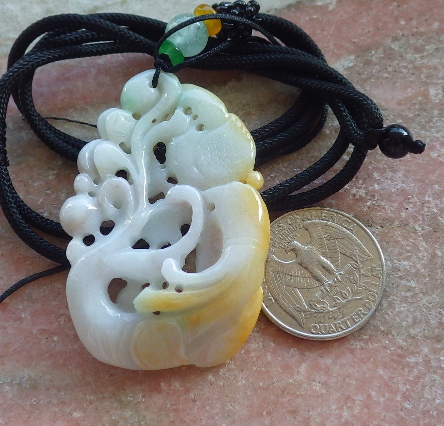 Certified Yellow Green Burma 100% Natural A Jade jadeite Pendant Phoenix Bird Tree Necklace 凤凰 640327 TN