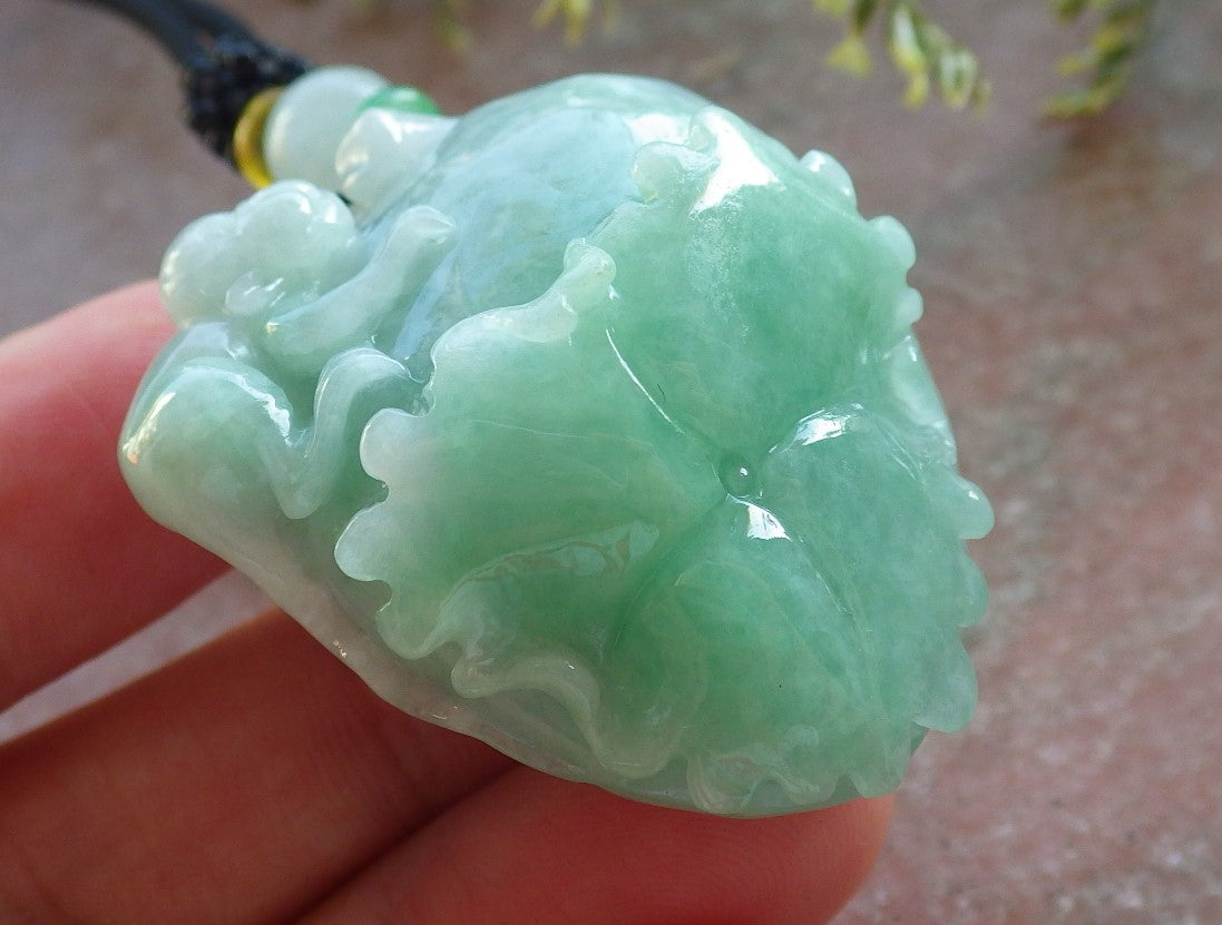 Certified Green Burma 100% Natural A Jade jadeite Pendant Monkey Peach Leaf Neckalce 猴子 640423 TN