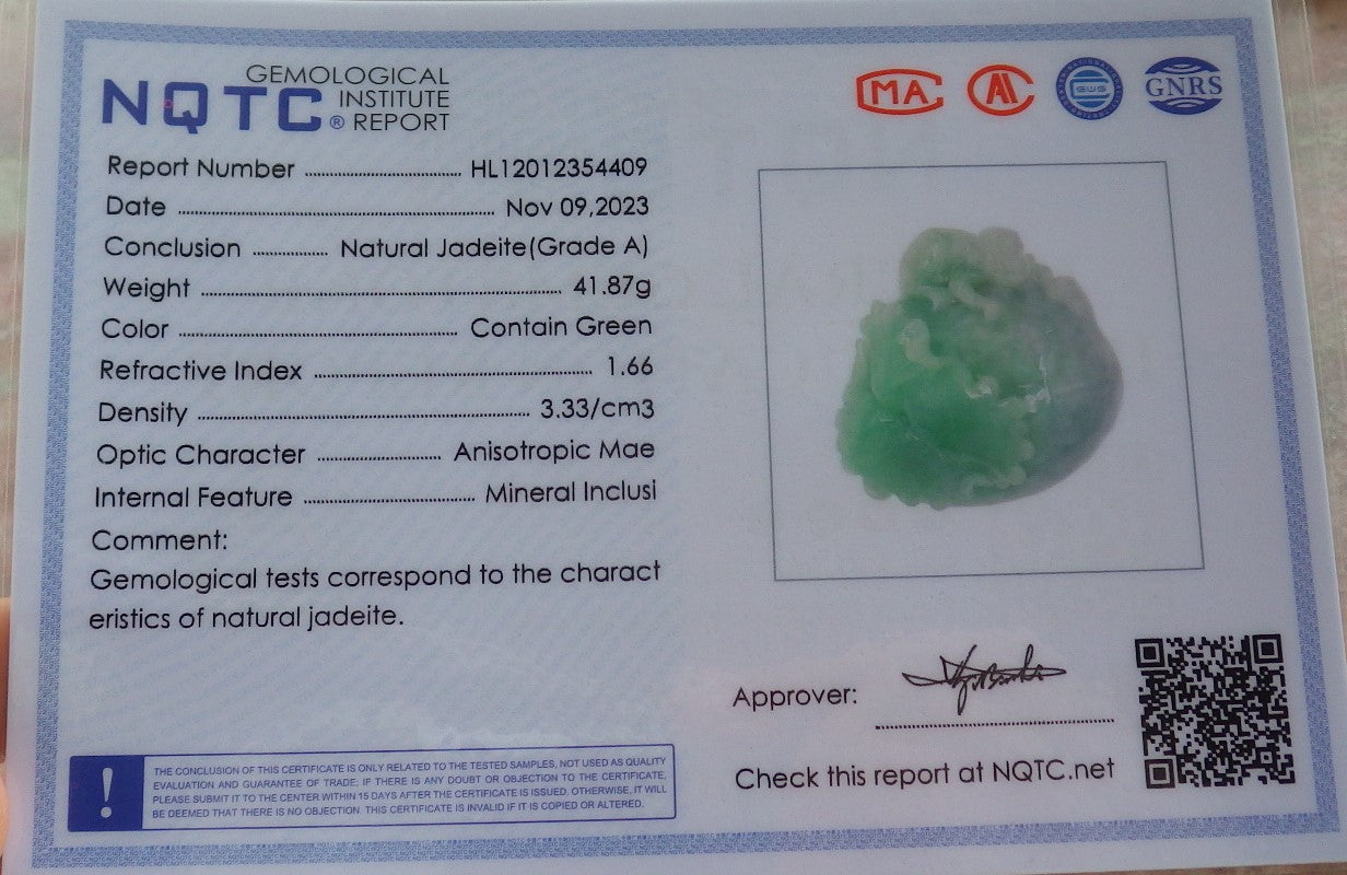 Certified Green Burma 100% Natural A Jade jadeite Pendant Monkey Peach Leaf Neckalce 猴子 640423 TN