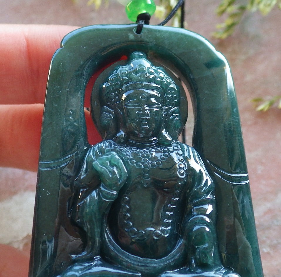 Certified Icy Green Burma 100% Natural A Jade jadeite Pendant Guanyin Kwan Yin Lotus Flower Necklace 观音 640431 TN