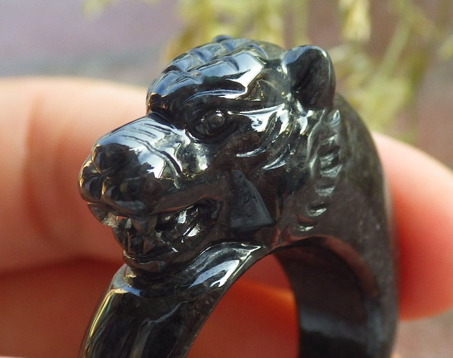 Certified Black Burma 100% Natural A JADE Jadeite Tiger RING USA. 11.5 老虎戒指 640684 TN