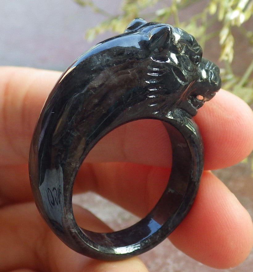 Certified Black Burma 100% Natural A JADE Jadeite Tiger RING USA. 11.5 老虎戒指 640684 TN