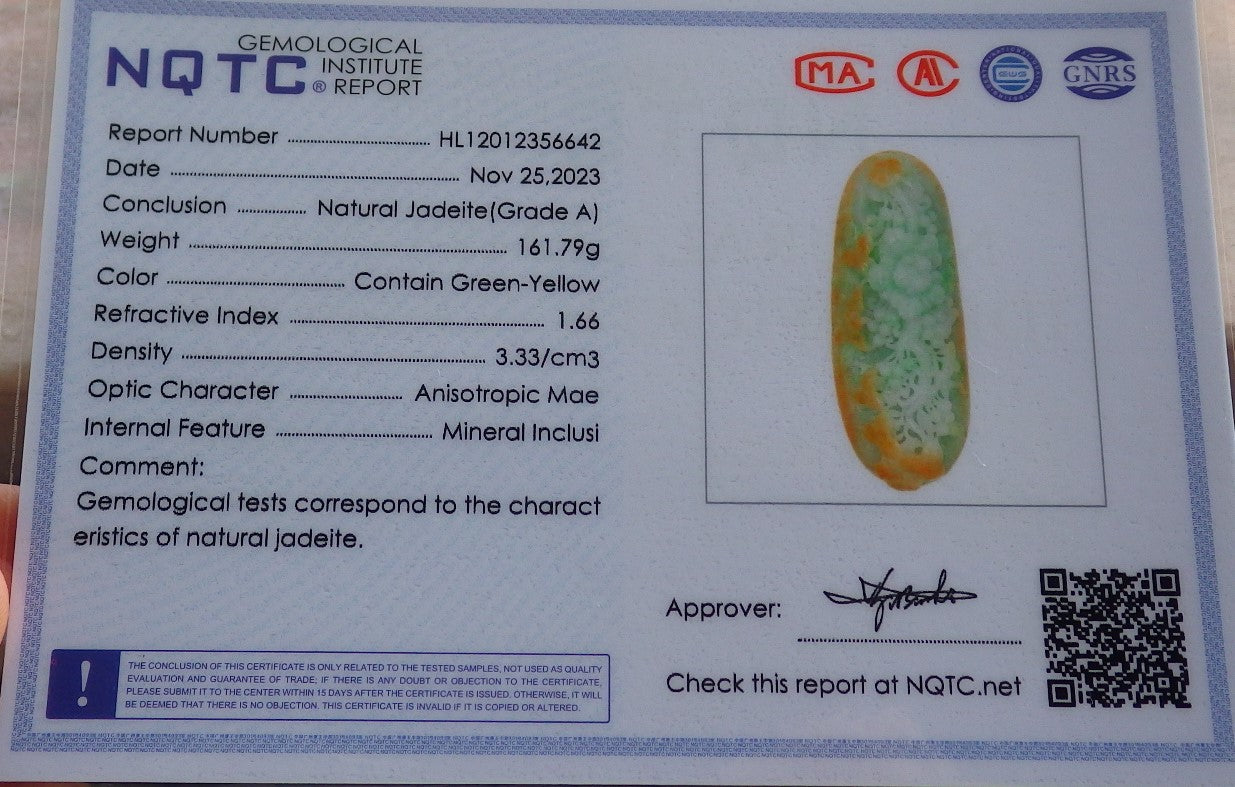 Certified Yellow Green Burma 100% Natural A Jade jadeite Pendant Phoenix Bird Flower Leaf Necklace 鸟语花香 640916 TN