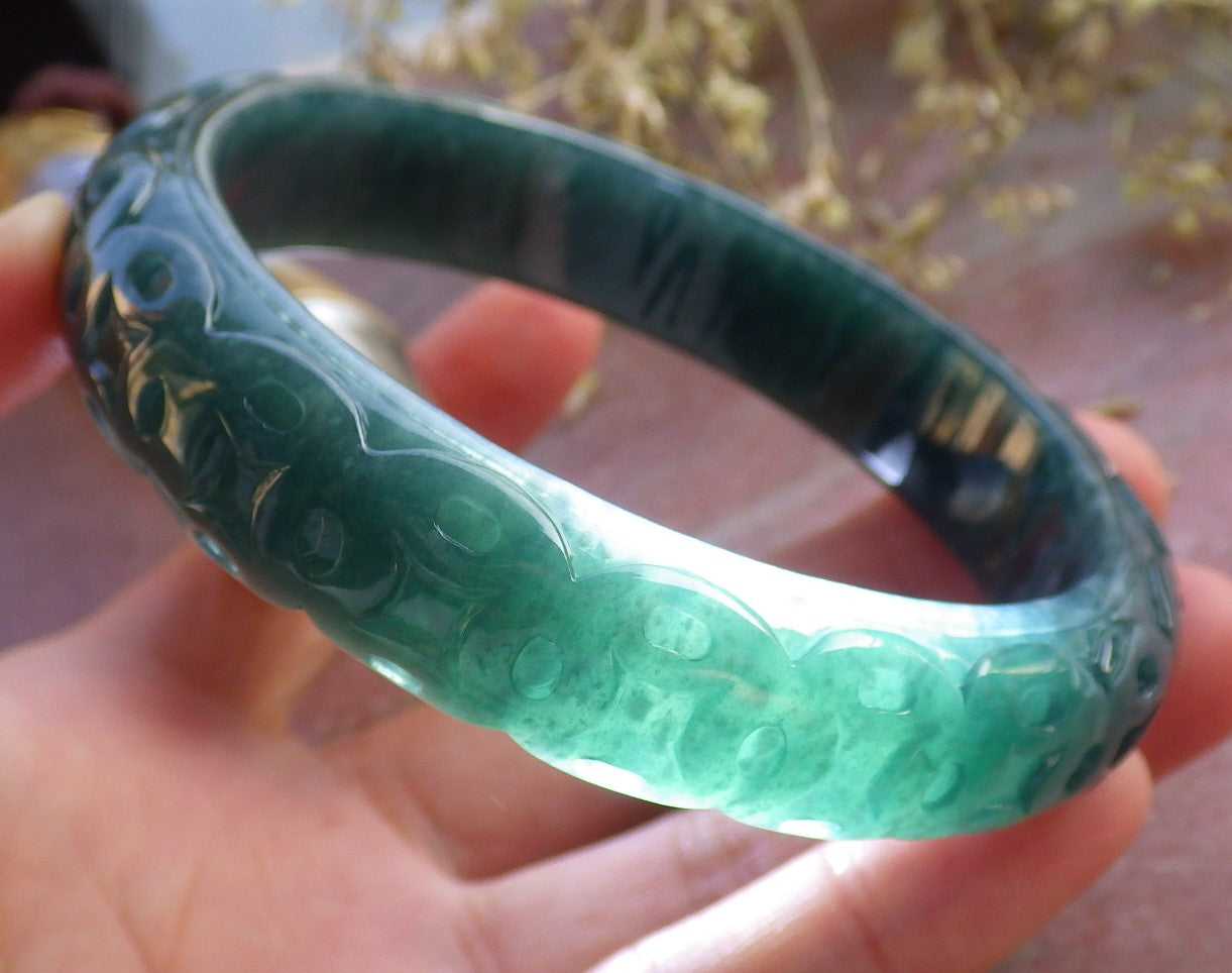 Certified Icy Green Burma 100% Natural A JADE Jadeite Money Coin Bangle Bracelet 65 mm 手镯 641101 TN