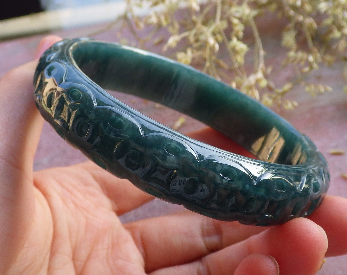 Certified Icy Green Burma 100% Natural A JADE Jadeite Money Coin Bangle Bracelet 65 mm 手镯 641101 TN