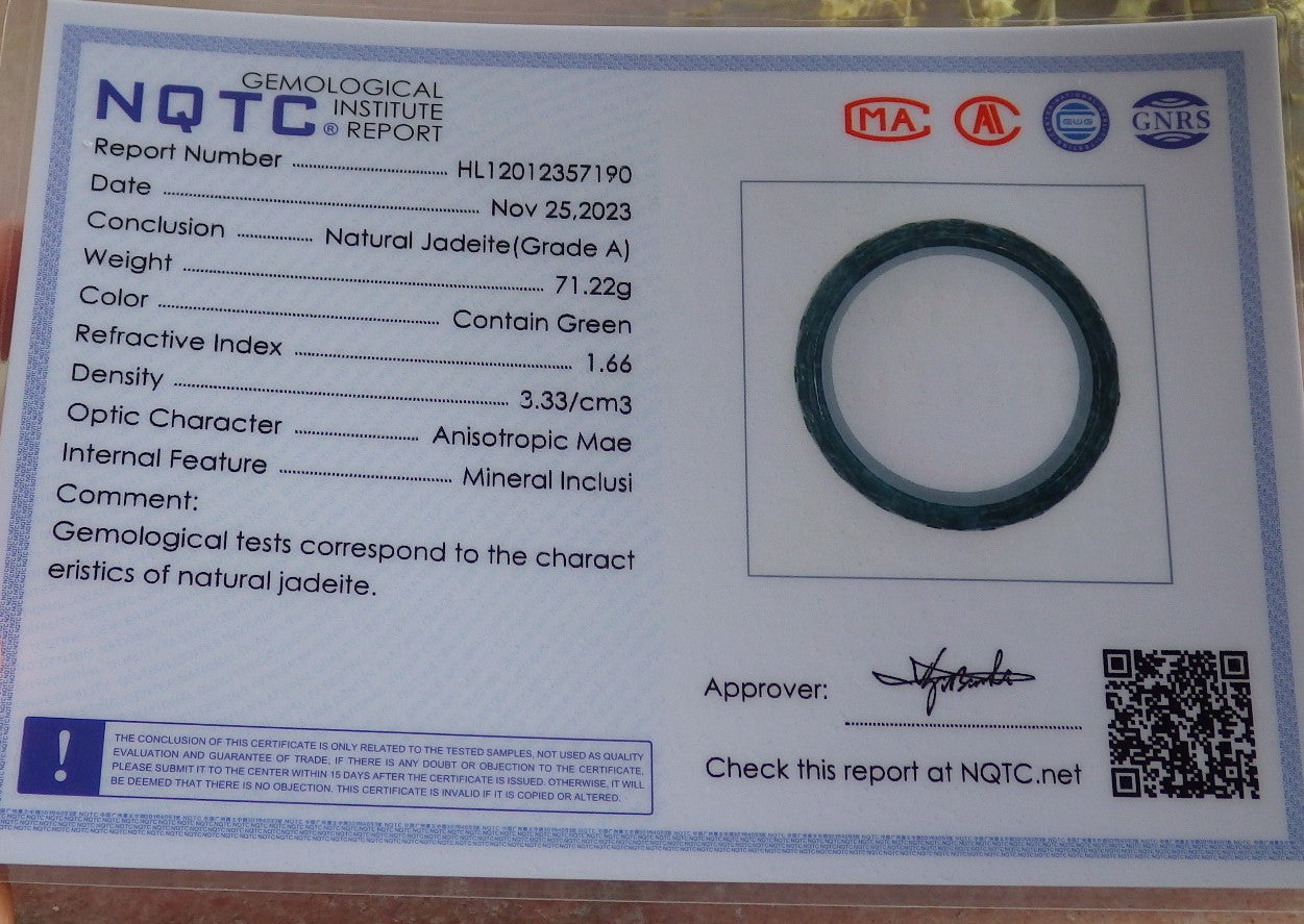 Certified Icy Green Burma 100% Natural A JADE Jadeite Money Coin Bangle Bracelet 65 mm 手镯 641101 TN