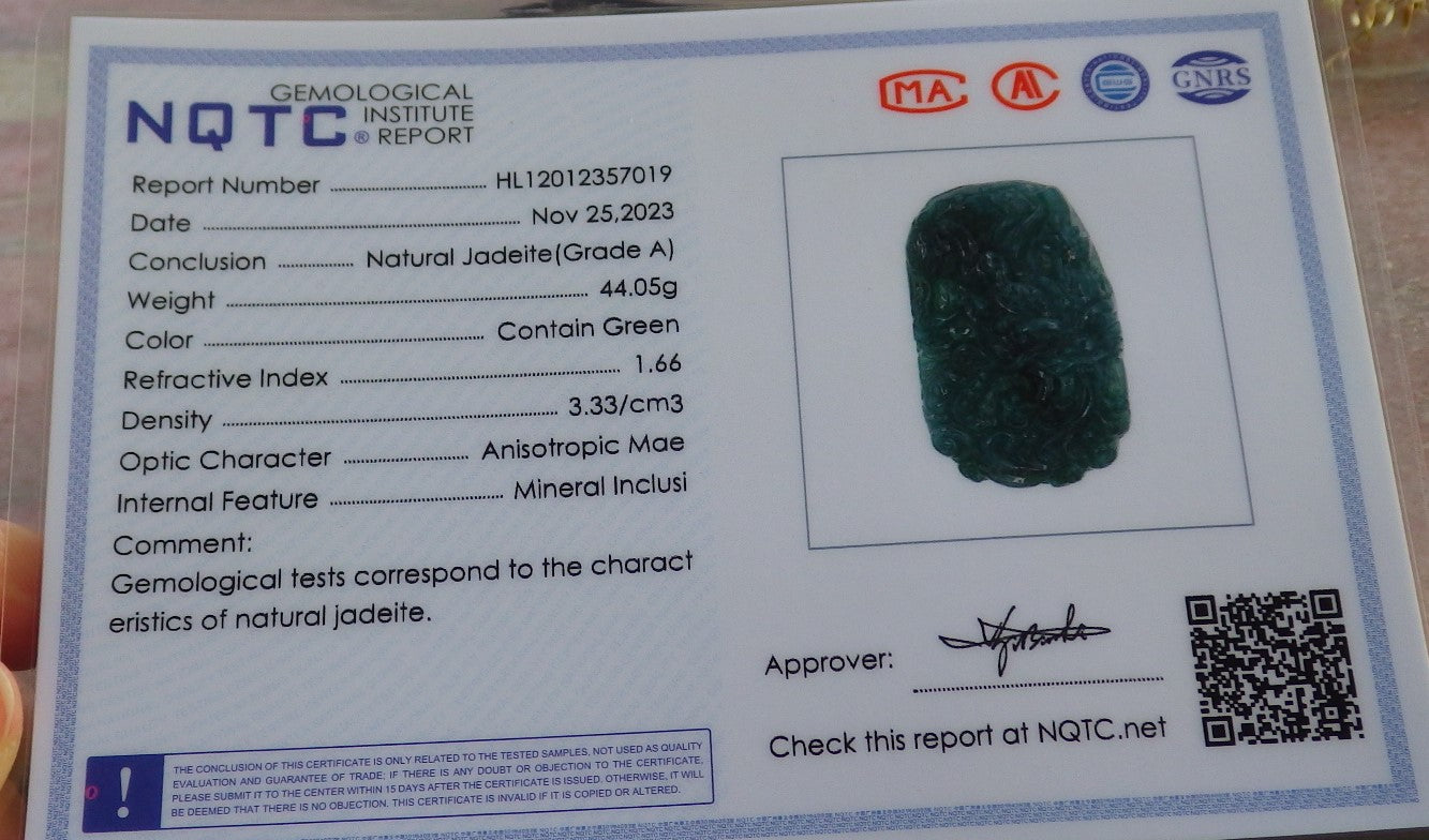 Certified Icy Green Burma 100% Natural A Jade jadeite Pendant Dragon Ruyi Necklace 生意兴隆 641163 TN