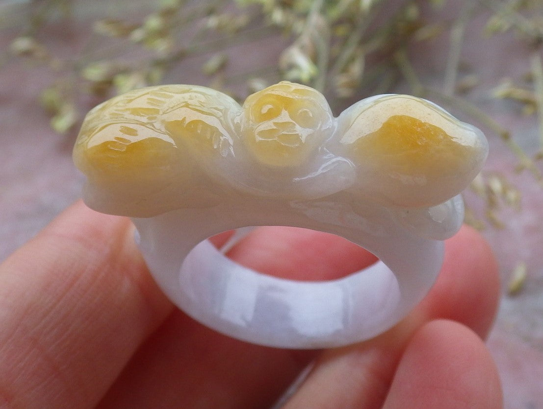 Certified Yellow Burma 100% Natural A JADE Jadeite Monkey Peach RING USA. 10.25 戒指 641260 TN