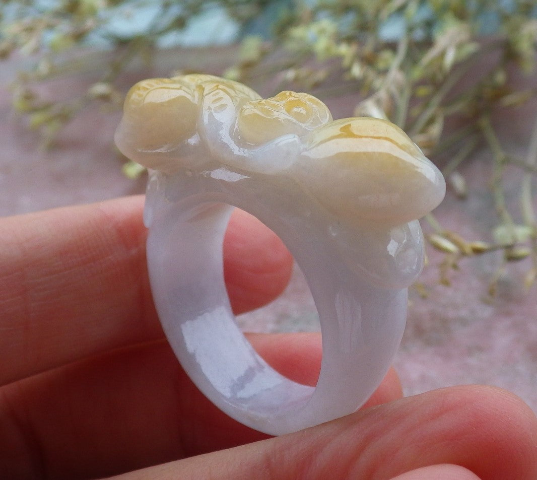 Certified Yellow Burma 100% Natural A JADE Jadeite Monkey Peach RING USA. 10.25 戒指 641260 TN