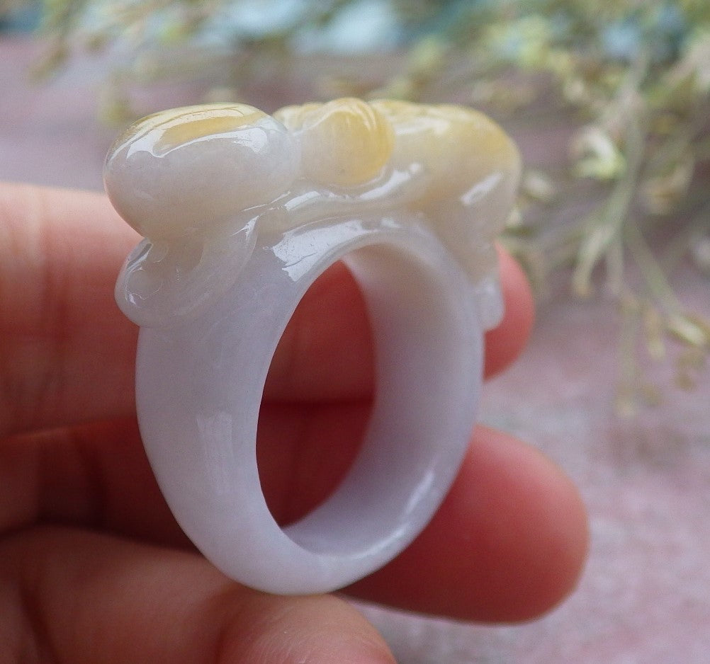 Certified Yellow Burma 100% Natural A JADE Jadeite Monkey Peach RING USA. 10.25 戒指 641260 TN