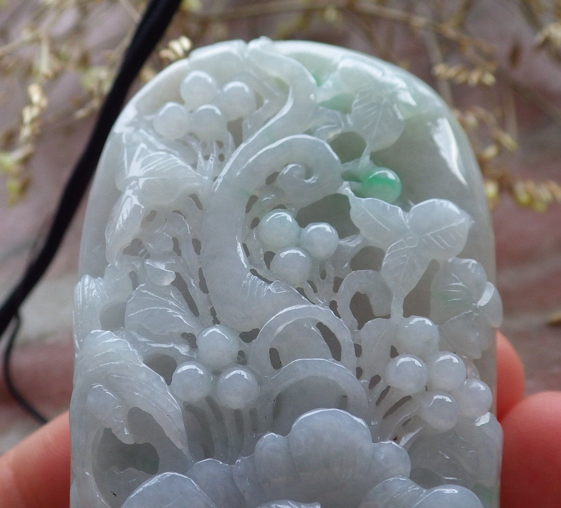 Certified Yellow Green Burma 100% Natural A Jade jadeite Pendant Phoenix Bird Flower Leaf Necklace 鸟语花香 641277 TN