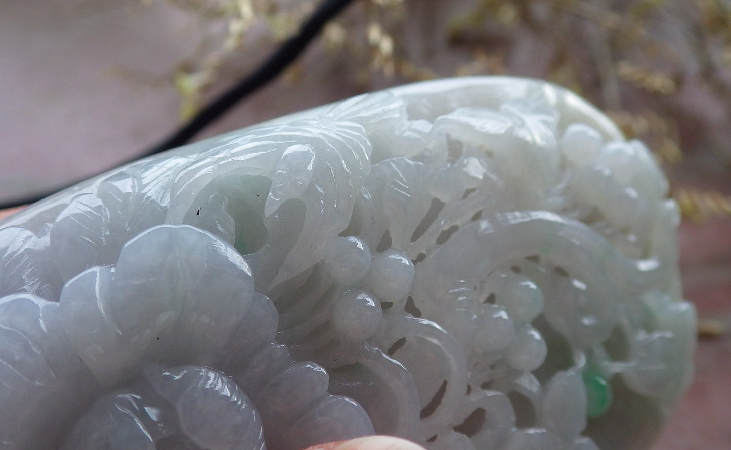 Certified Yellow Green Burma 100% Natural A Jade jadeite Pendant Phoenix Bird Flower Leaf Necklace 鸟语花香 641277 TN