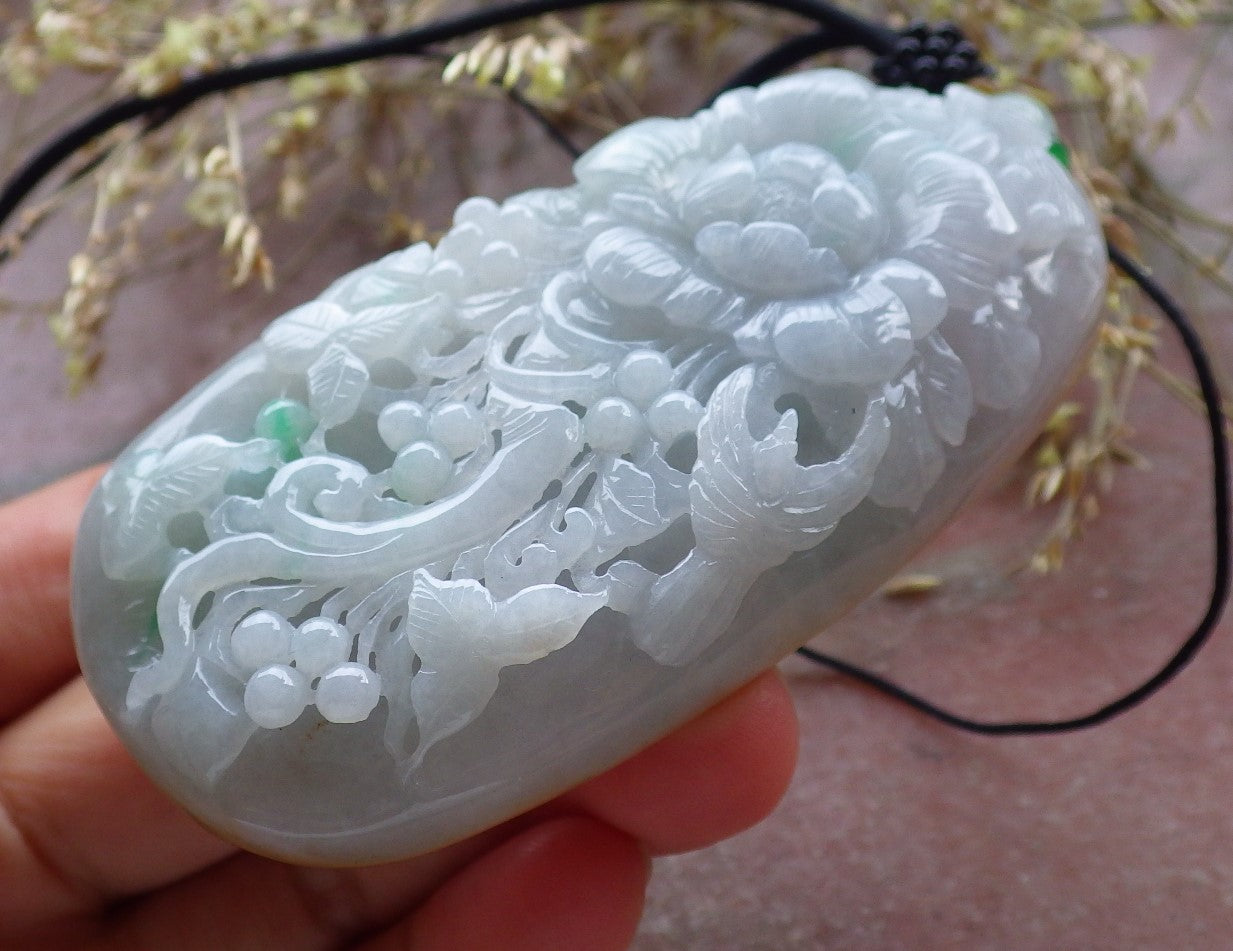 Certified Yellow Green Burma 100% Natural A Jade jadeite Pendant Phoenix Bird Flower Leaf Necklace 鸟语花香 641277 TN
