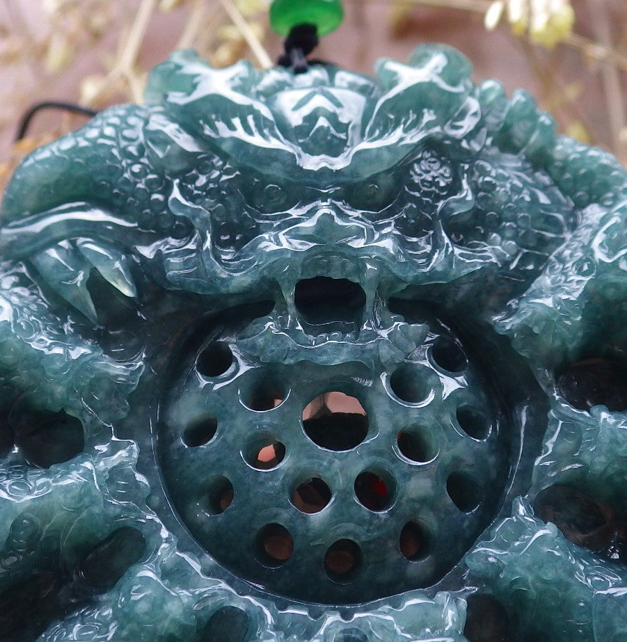 Certified Icy Green Burma 100% Natural A Jade jadeite Pendant 9 Dragon Bead Necklace 九龙戏珠 641302 TN