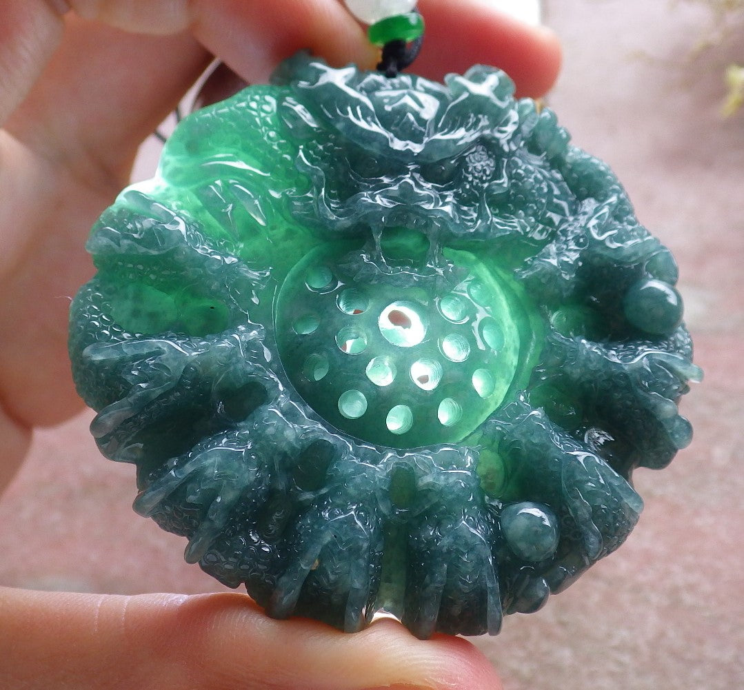 Certified Icy Green Burma 100% Natural A Jade jadeite Pendant 9 Dragon Bead Necklace 九龙戏珠 641302 TN