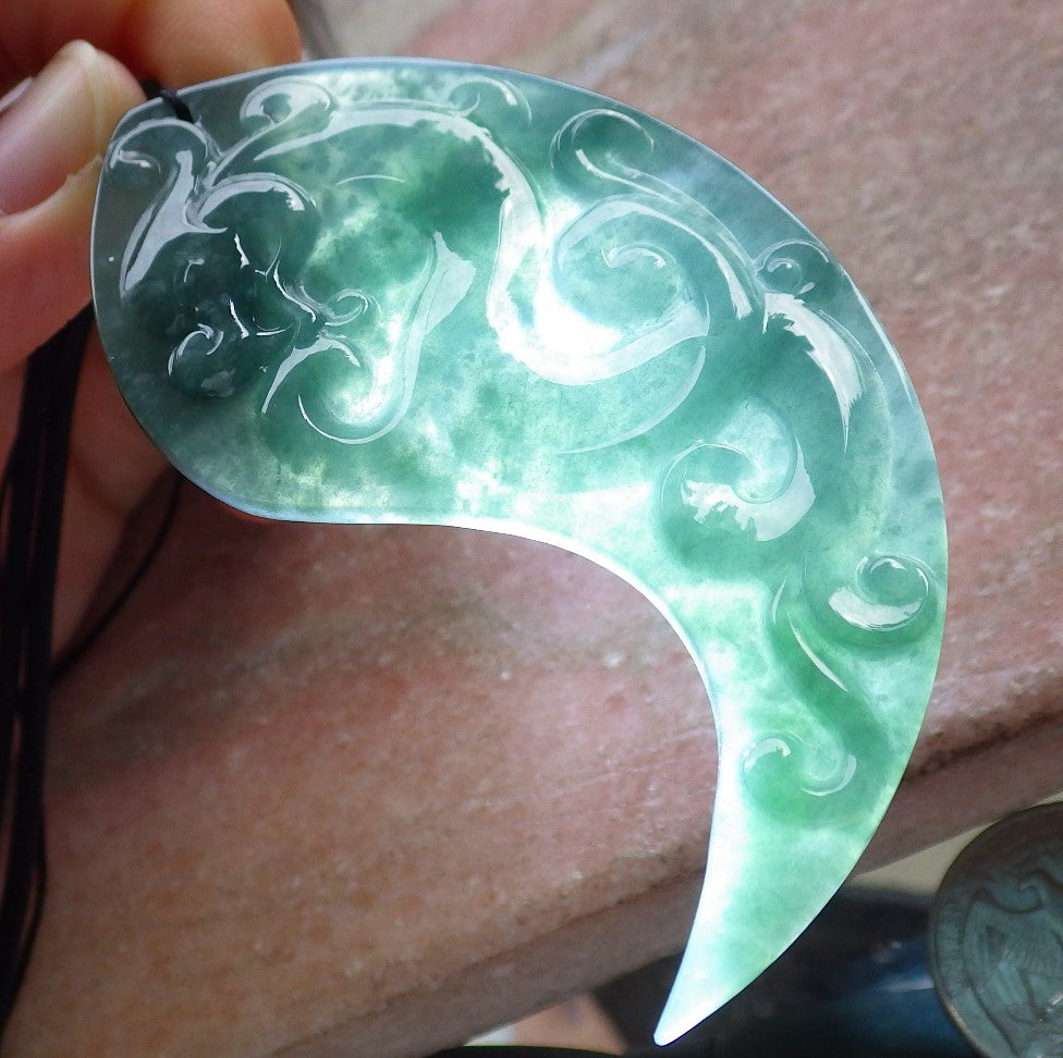 Pair Certified Icy Green Burma 100% Natural A Jade jadeite Pendant Dragon Phoenix Necklace 龙凤 641311 TN