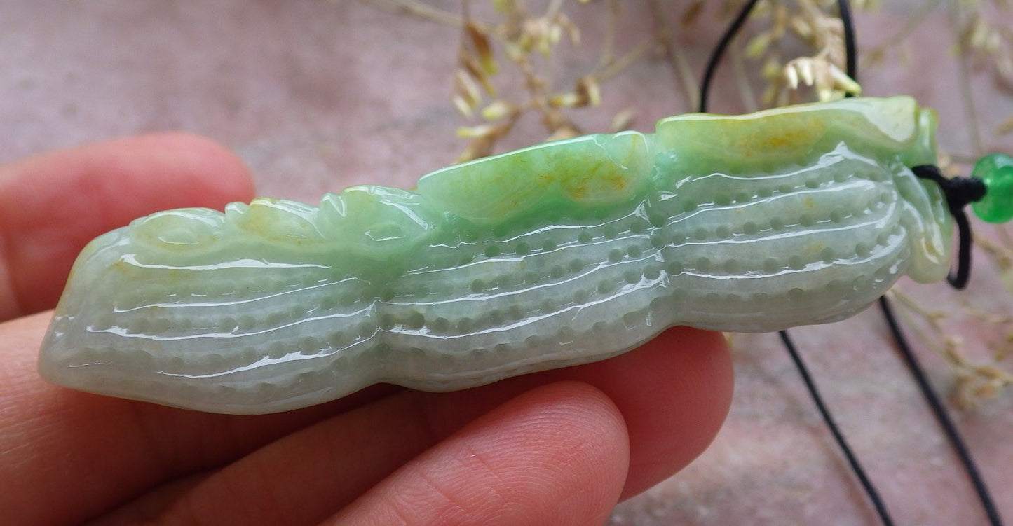 Certified Yellow Green Burma 100% Natural A Jade jadeite pendant Peanut Money Coin Necklace 生意兴隆 641363 TN