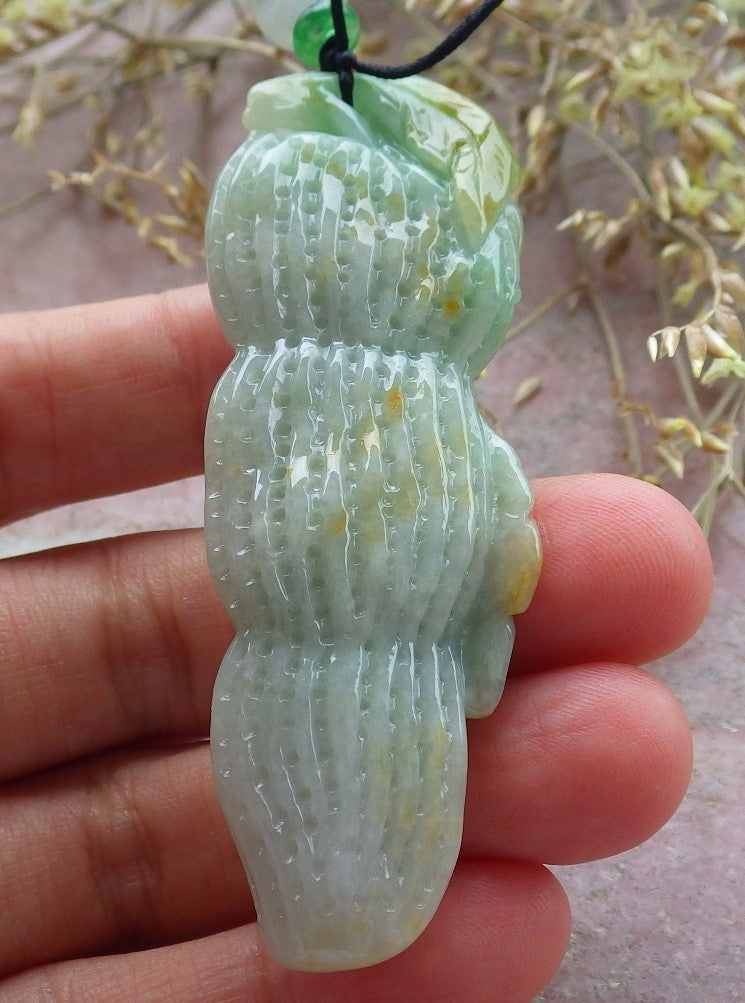 Certified Yellow Green Burma 100% Natural A Jade jadeite pendant Peanut Money Coin Necklace 生意兴隆 641363 TN