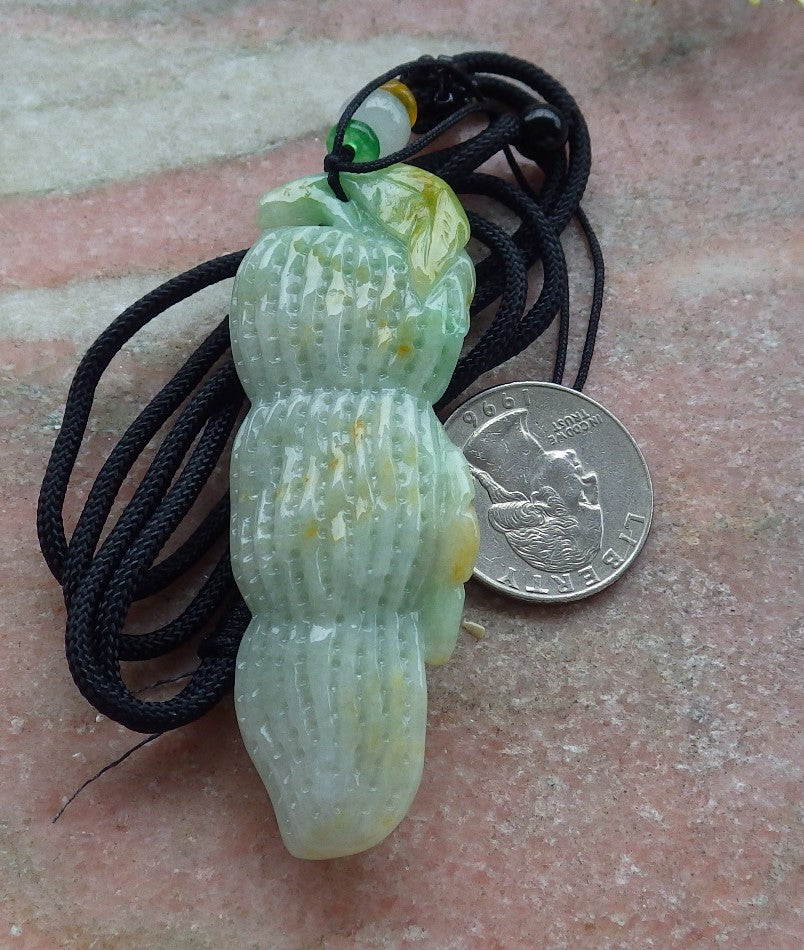 Certified Yellow Green Burma 100% Natural A Jade jadeite pendant Peanut Money Coin Necklace 生意兴隆 641363 TN