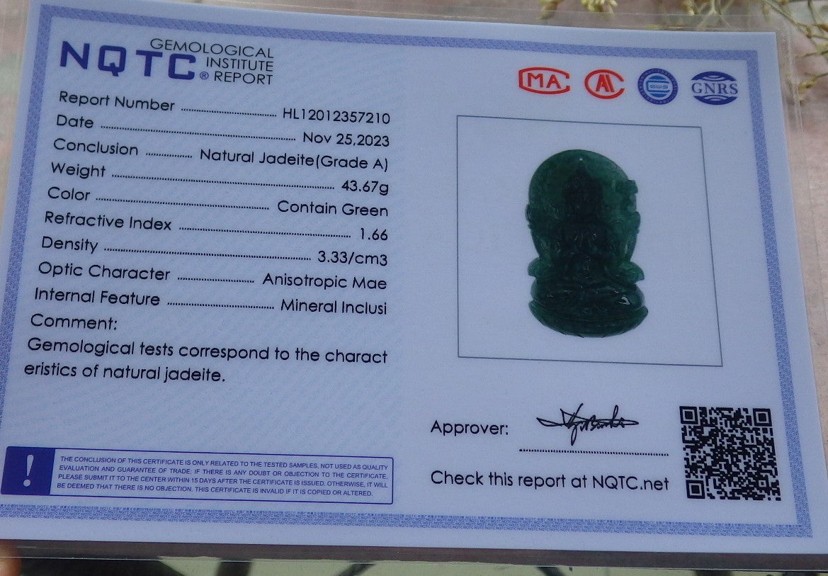 Certified Icy Green Burma 100% Natural A Jade jadeite Pendant Guanyin Kwan Yin Lotus Flower Necklace 观音 641372 TN