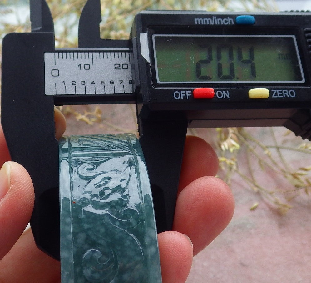 Certified Icy Green Burma 100% Natural A JADE Jadeite Dragon Phoenix Longevity Bangle Bracelet 65 mm 手镯 641381 TN