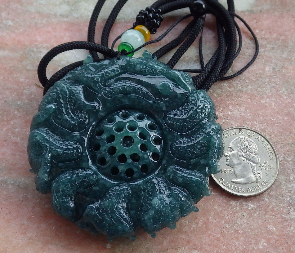 Certified Icy Green Burma 100% Natural A Jade jadeite Pendant 9 Dragon Bead Necklace 九龙戏珠 641560 TN