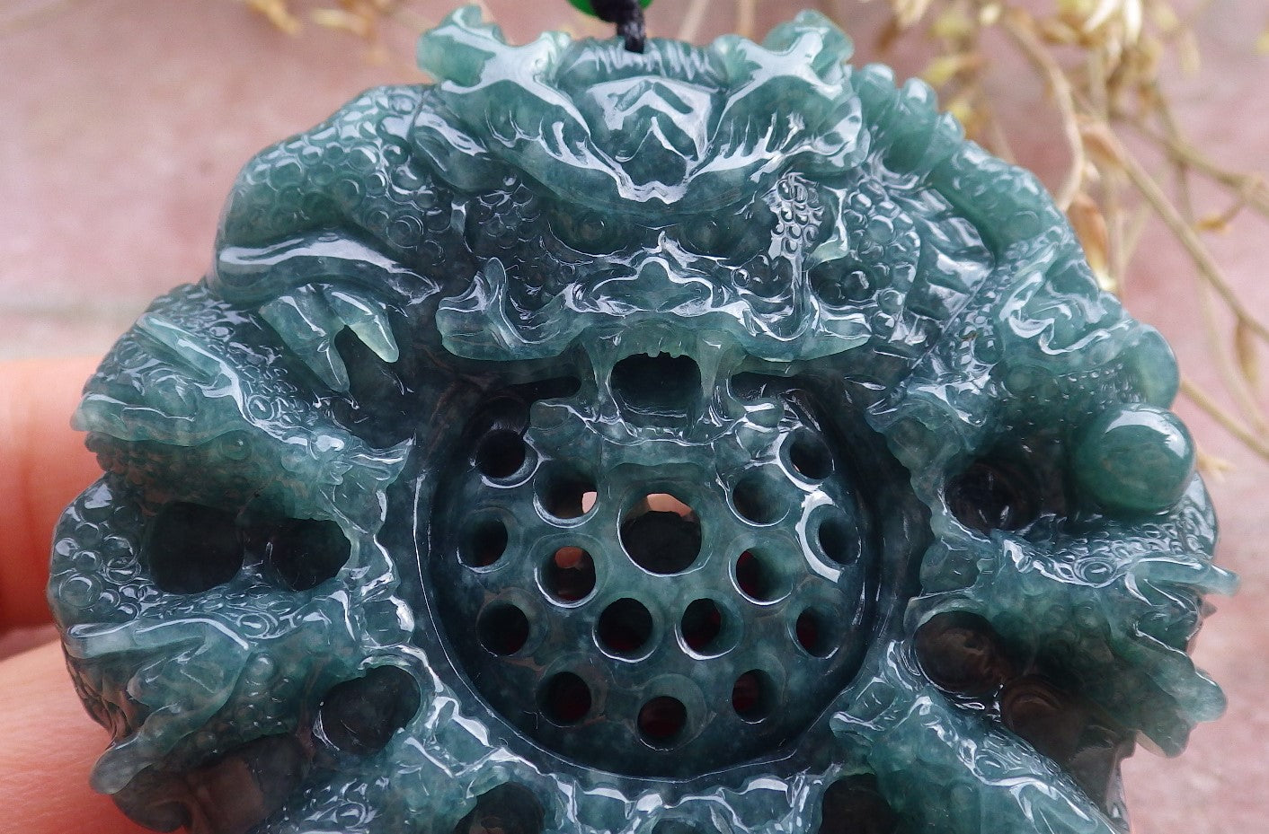 Certified Icy Green Burma 100% Natural A Jade jadeite Pendant 9 Dragon Bead Necklace 九龙戏珠 641572 TN