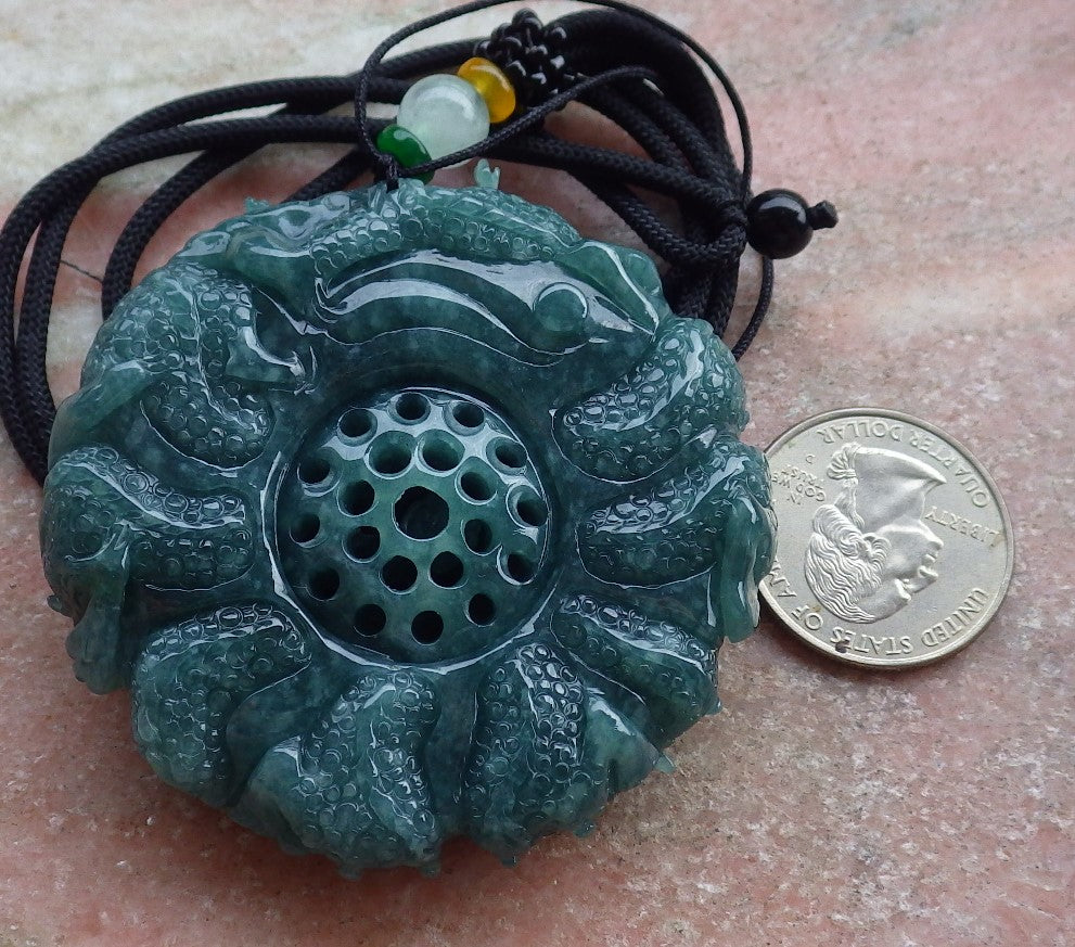 Certified Icy Green Burma 100% Natural A Jade jadeite Pendant 9 Dragon Bead Necklace 九龙戏珠 641572 TN