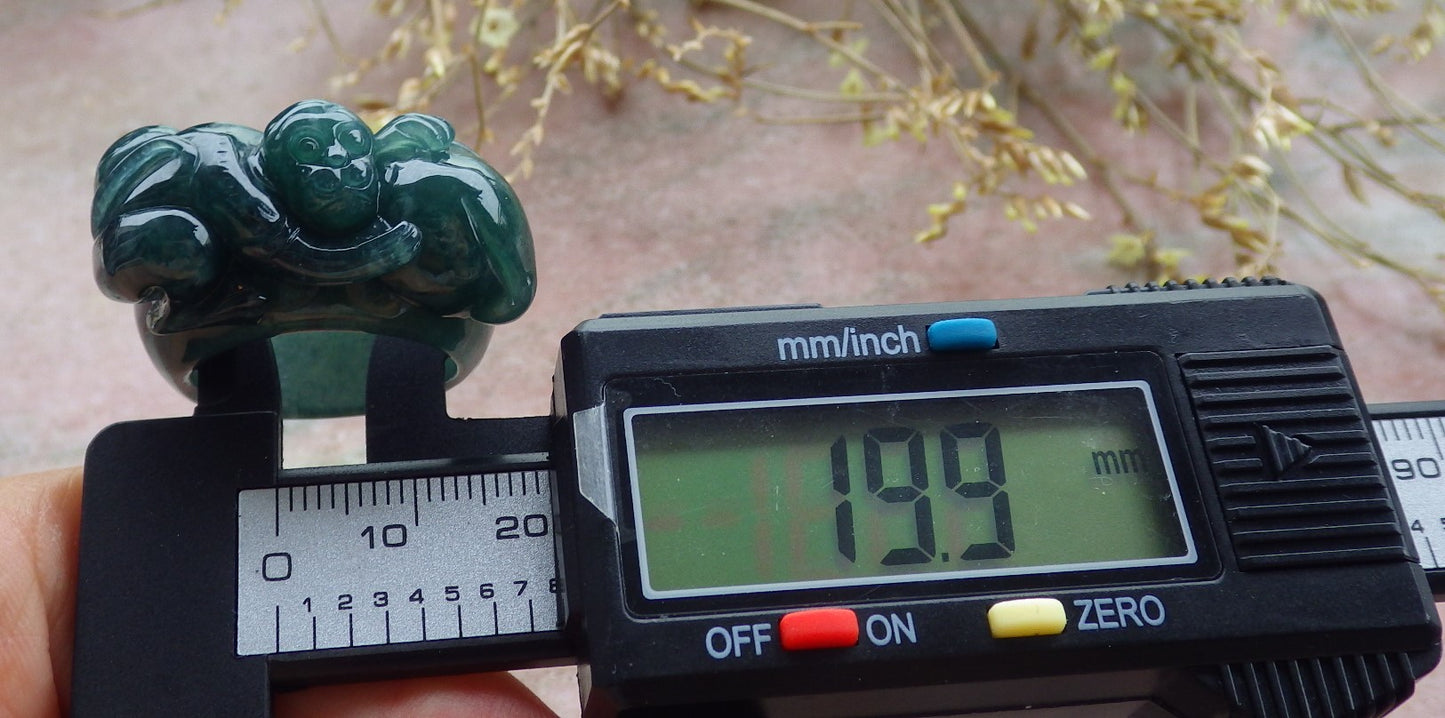 Certified Icy Green Burma 100% Natural A JADE Jadeite Monkey Peach RING USA. 10 戒指 641616 TN
