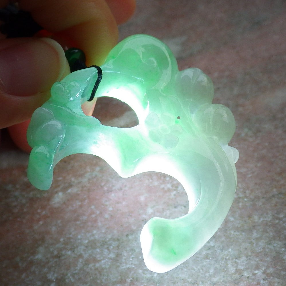 Certified Green Burma 100% Natural A Jade jadeite Pendant Monkey Peach Flower Necklace 猴子 641651 TN