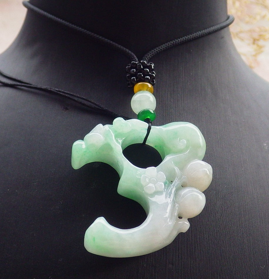 Certified Green Burma 100% Natural A Jade jadeite Pendant Monkey Peach Flower Necklace 猴子 641651 TN